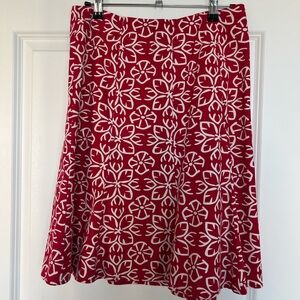Oscar De LaRenta Floral Red and White Midi Skirt